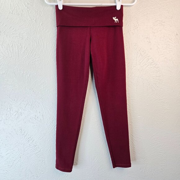 Abercrombie Kids Fold Over Leggings Girls Medium Y2k Embroidered Spellout Logo - Picture 2 of 11